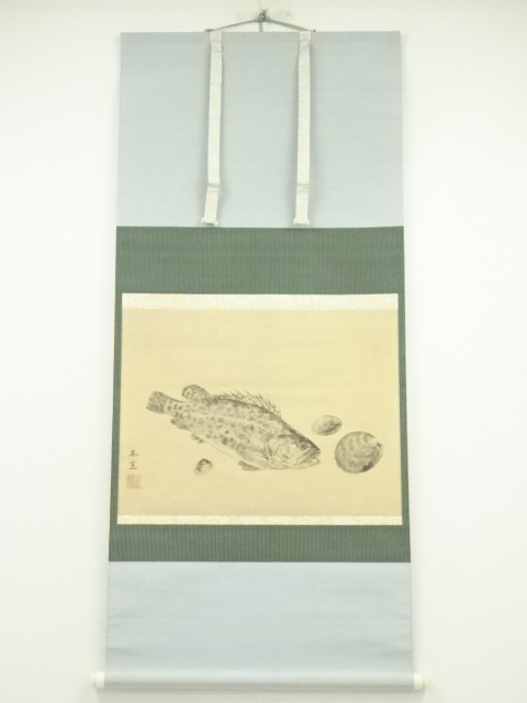 道具 ] - 道具 日高昌克筆 魚と貝図 肉筆紙本掛軸（池田寿一識箱